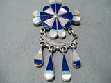 Exquisite Vintage Native American Zuni Turquoise Lapis Sterling Silver Dreamcatcher Pendant Old-Nativo Arts