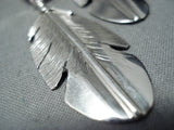 Signed Native American Navajo Royston Turquoise Sterling Silver Feather Earrings-Nativo Arts