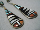Fabulous Vintage Zuni Native American Turquoise Inlay Sterling Silver Earrings-Nativo Arts