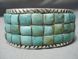 Heavy Thick Native American Navajo Green Turquoise Sterling Silver Inlay Bracelet-Nativo Arts