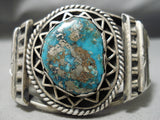 Opulent Vintage Native American Navajo Old Morenci Turquoise Sterling Silver Bracelet Old-Nativo Arts