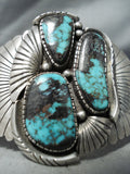 Huge Flank Vintage Native American Navajo Blue Jay Turquoise Sterling Silver Bracelet-Nativo Arts