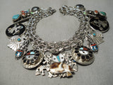 Wonderful Vintage Native American Navajo Zuni Turquoise Mexican Sterling Silver Charm Bracelet-Nativo Arts