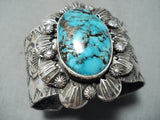 Signed Vintage Native American Navajo Blue Diamond Turquoise Sterling Silver Bracelet-Nativo Arts