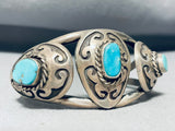 Martha Signed Vintage Native American Navajo Geomtric Sterling Silver Turquoise Bracelet-Nativo Arts
