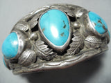 Museumt Vintage Native American Navajo Blue Gem Turquoise Sterling Silver Bracelet Old-Nativo Arts