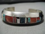 Thick And Sturdy Vintage Native American Navajo Turquoise Sterling Silver Inlay Bracelet-Nativo Arts