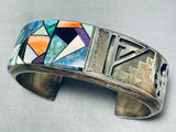 Dean Brown Jaw Dropping Vintage Native American Navajo Turquoise Inlay Sterling Silver Bracelet-Nativo Arts