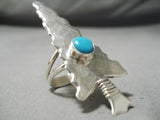 Huge Arrowhead Vintage Native American Navajo Turquoise Sterling Silver Ring-Nativo Arts