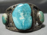 Huge Vintage Native American Navajo Carico Lake Turquoise Sterling Silver Bracelet Old-Nativo Arts