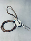 Whimsical Native American Navajo Sleeping Beauty Turquoise Sterling Silver Coyote Bolo-Nativo Arts