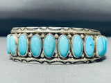 Rare Geomtric Ends Vintage Native American Navajo Turquoise Sterling Silver Bracelet-Nativo Arts