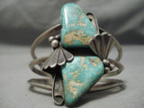 Towering Huge Vintage Native American Navajo Carico Lake Turquoise Sterling Silver Bracelet Old-Nativo Arts