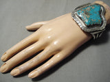 Statement Vintage Native American Navajo Rare Turquoise Sterling Silver Bracelet Old-Nativo Arts