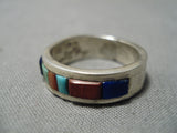 Important Inlay Artist Vintage Native American Navajo Turquoise Sterling Silver Ring Old-Nativo Arts