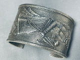 Unique Texture Sterling Silver Native American Navajo Hand Carved Kachina Heavy Bracelet-Nativo Arts