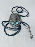 Big Buffalo Powerful Vintage Native American Navajo Turquoise Sterling Silver Bolo Tie-Nativo Arts