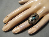 Exceptional Vintage Native American Navajo Turquoise Sterling Silver Shadowbox Ring Old-Nativo Arts