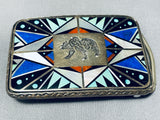 Heavy So Intricate Vintage Native American Navajo Bear Turquoise Sterling Silver Buckle-Nativo Arts