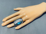 Unique Vintage Native American Navajo Hopi Turquoise Sterling Silver Ring Signed-Nativo Arts