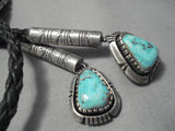 Important Vintage Native American Navajo Delbert Vandever Turquoise Sterling Silver Bolo Tie-Nativo Arts