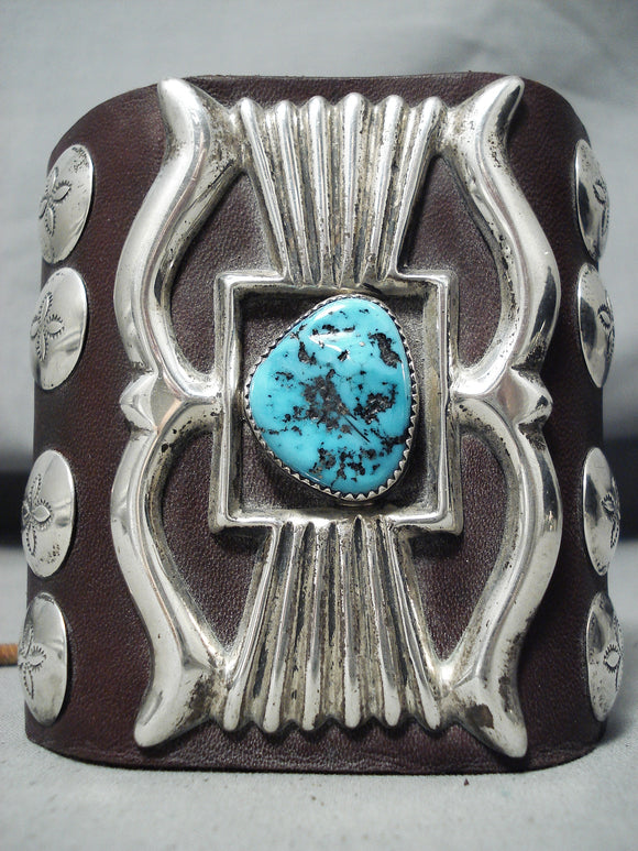 Unforgettable Vintage Native American Navajo Sleeping Beauty Turquoise Sterling Silver Bowguard-Nativo Arts