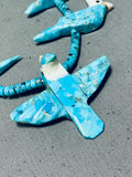 Extremely Intricate Native American Zuni Turquoise Bird Sterling Silver Fetish Necklace-Nativo Arts
