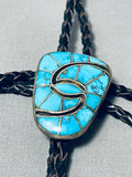 One Of The Finest Vintage Native American Zuni Turquoise Inlay Sterling Silver Bolo Tie-Nativo Arts