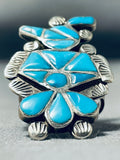Expressive Vintage Native American Zuni Blue Gem Turquoise Sterling Silver Ring-Nativo Arts