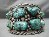 One Of The Most Chunky Turquoise Vintage Native American Navajo Sterling Silver Bracelet Old-Nativo Arts