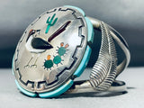 Important Vintage Native American Navajo Roadrunner Turquoise Inlay Sterling Silver Bracelet-Nativo Arts