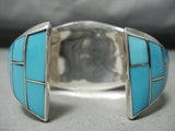 Benny Touchine Vintage Native American Navajo Turquoise Inlay Sterling Silver Bracelet-Nativo Arts