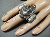 One Of The Most Detailed Ever Native American Turquoise Sterling Silver Ring-Nativo Arts
