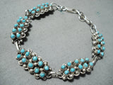 Signed Snake Eyes Turquoise Vintage Native American Zuni Sterling Silver Link Bracelet-Nativo Arts