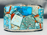 One Of The Craziest Native American Navajo Turquoise Coral Sterling Silver Bracelet-Nativo Arts