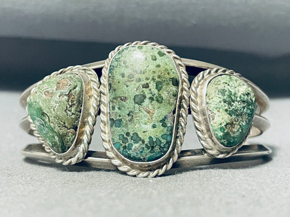 Most Unique Spotted Green Jasper Vintage Native American Navajo Sterling Silver Bracelet-Nativo Arts