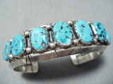 Dynamic Vintage Native American Navajo Kingman Turquoise Sterling Silver Bracelet Old-Nativo Arts