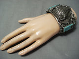 Heavy Huge Native American Navajo Buffalo Turquoise Sterling Silver Bracelet- 200 Grams!-Nativo Arts