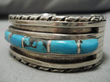 Heavier Vintage Native American Navajo Blue Diamond Turquoise Inlay Sterling Silver Bracleet Old-Nativo Arts