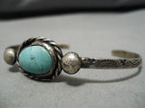 Very Rare Vintage Native American Navajo Fox Turquoise Sterling Silver Bracelet Old Cuff-Nativo Arts