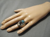 Huge Vintage Native American Zuni Men's Blue Warrior Turquoise Sterling Silver Ring Old-Nativo Arts