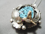 Important 14k Gold Vintage Native American Navajo Lone Mntn Turquoise Sterling Silver Necklace-Nativo Arts
