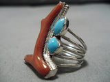 Fabulous Vintage Zuni Native American Easter Blue Turquoise Sterling Silver Ring-Nativo Arts