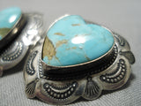 Wonderful Rare Vintage Native American Navajo #8 Turquoise Sterling Silver Earrings Old-Nativo Arts
