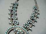 Women's Vintage Native American Navajo Zuni Turquoise Sterling Silver Squash Blossom Necklace-Nativo Arts
