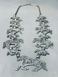 Horse Love Native American Navajo Sterling Silver Hand Carved Squash Blossom Necklace-Nativo Arts