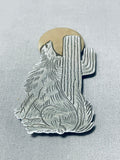 Signed Howling Coyote Native American Navajo Sterling Silver Coyote Pin-Nativo Arts