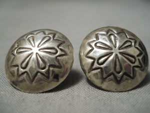 Hand Tooled Vintage Native American Navajo Sterling Silver Round Concho Earrings-Nativo Arts