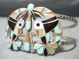One Most Intricate Vintage Native American Zuni Hummingbird Turquoise Sterling Silver Bracelet-Nativo Arts