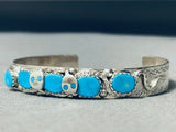 Superior Native American Zuni Authentic Turquosie Snake Sterling Silver Bracelet-Nativo Arts